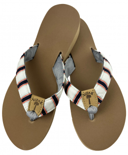 Sea Stripe 1" Fabric Sandal with GreyToe and Regular Eliza B Peanut